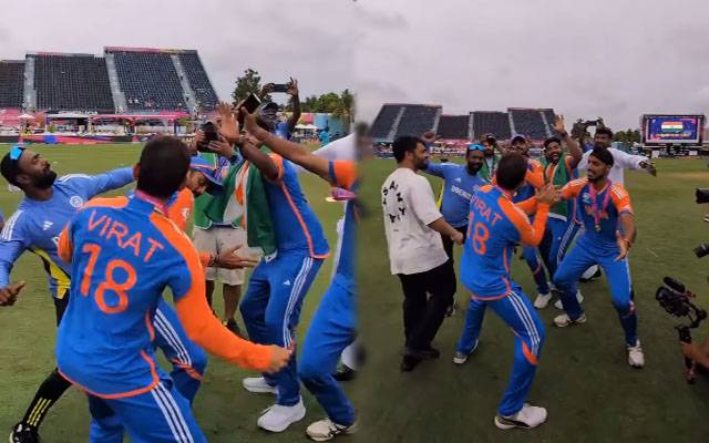 ٹی 20 ورلڈکپ میں جیت کے بعد بھارتی کرکٹرز کا سٹیڈیم میں بھنگڑا، ویڈیو وائرل 